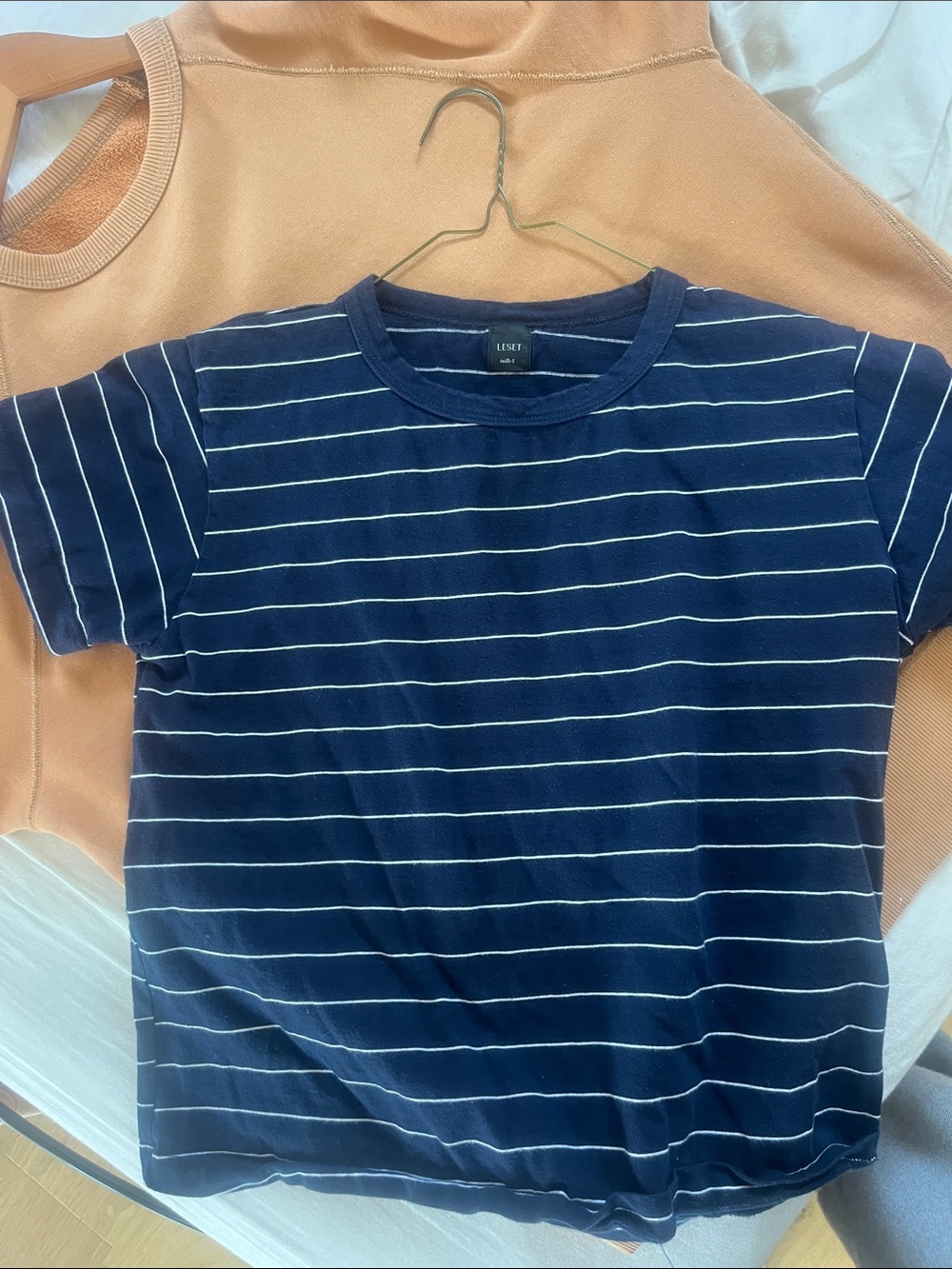 LESET Navy and White Striped Crew Tee